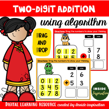 Preview of Chinese New Year Themed Two-Digit Number Addition Using Algorithm Google Slides