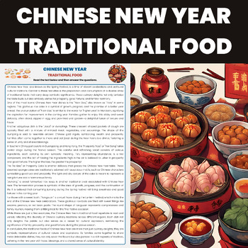 Preview of Chinese New Year Traditional Food Reading Comprehension Worksheet