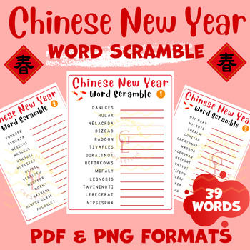 Preview of Chinese New Year Word scramble Crossword word searches activities middle 7th 8th