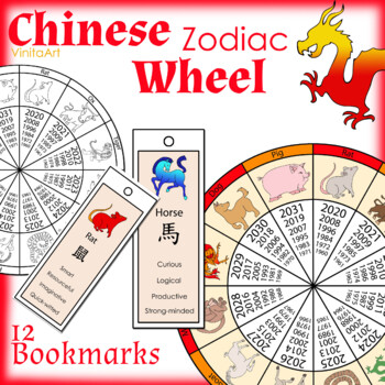 Preview of Chinese New Year Zodiac Wheel & 12 bookmarks for each animal