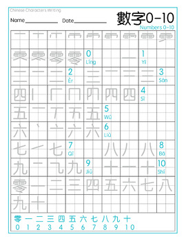 Preview of Chinese Numbers Writing Practice