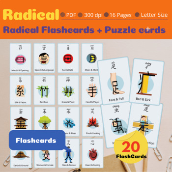 Preview of Chinese Radical Flashcards and Puzzle cards ( Letter Size )