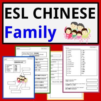 Preview of Chinese Speakers ESL Beginner Worksheets: Family vocabulary- Kids- Adults