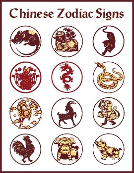Preview of Chinese Zodiac - All 12 Signs In Papercut Style for Bulletin Boards, Clip Art