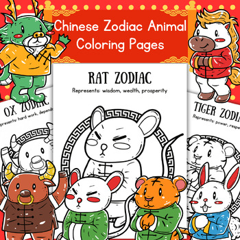 Preview of Chinese Zodiac Animal Coloring Pages | Lunar New Year Activity Craft | 12 Pages
