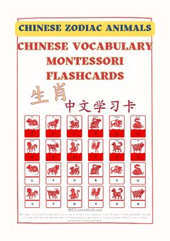 Preview of Chinese Zodiac Animal Montessori 3-Part Flashcards for Kids