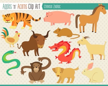 Preview of Chinese Zodiac Animals Clip Art - color and outlines