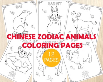 Preview of Chinese Zodiac Animals Coloring Pages, Lunar New Year Activity, Centers