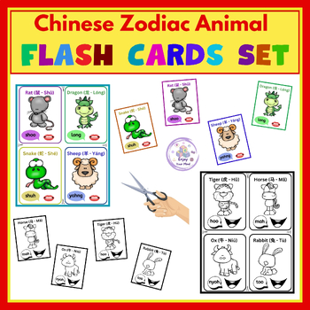 Preview of Chinese Zodiac Animals Flash Cards in English and Chinese with pronunciation