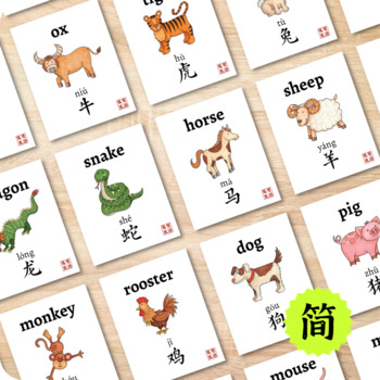 Preview of Chinese Zodiac Animals Flashcards - Bilingual Chinese New Year Word Wall Posters