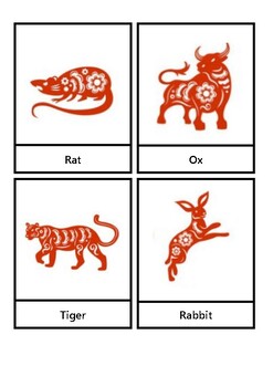 Preview of Chinese Zodiac Animals Printable, Montessori Materials Printable, Lunar New Year