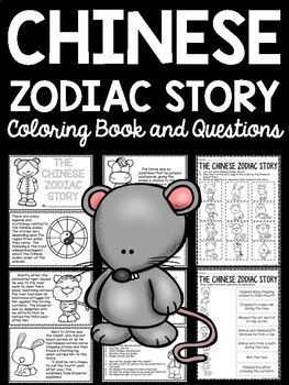 Preview of Chinese Zodiac Story Coloring Book and Questions Activity Worksheet
