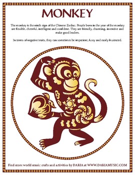 Preview of Chinese Zodiac Symbol - Monkey Decals, Mini-Poster And Coloring Pages