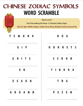 Preview of Chinese Zodiac Word Scramble (Plus Answer Key)