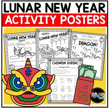 Preview of Chinese and Lunar New Year Coloring Pages Directed Drawing Activity Posters