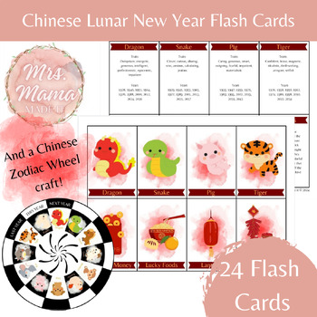 Preview of Chinese lunar New Year Informational Flash Cards and Zodiac Wheel Craft