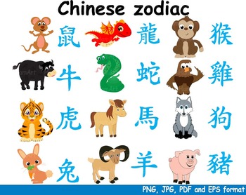 Preview of Chinese zodiac Horoscope Reward Clipart astrology animals kawaii new year -141