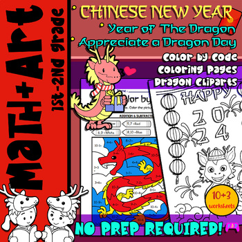 Preview of ChineseNewYear-Year of The Dragon,Color by Code+Coloring Sheets+14Clip Arts.