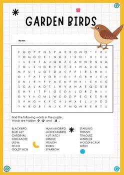 Preview of Chirping Delights: Garden Birds Worksheet Activity Word Search Puzzle