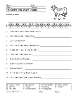 Chisholm Trail Word Search Worksheet and Printable Vocabulary Puzzles
