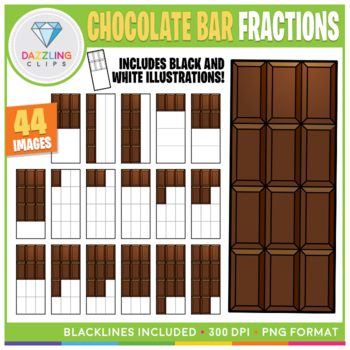 Preview of Chocolate Bar Fractions Clipart - 44 illustrations!
