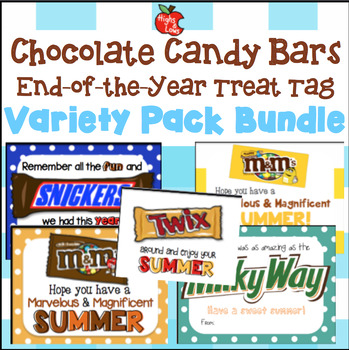 Preview of Chocolate Candy Bars Variety Pack End of Year Treat Tag Bundle-Twix, Snickers...