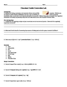 Preview of Chocolate Chip Cookie Conversions Lab