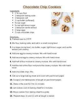 Preview of Chocolate Chip Cookies Cooking Activity