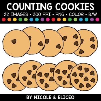 Preview of Chocolate Chip Cookie Counting Clipart + FREE Blacklines - Commercial Use