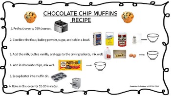Preview of Chocolate Chip Muffins + Comprehension Visual Recipe with REAL pictures