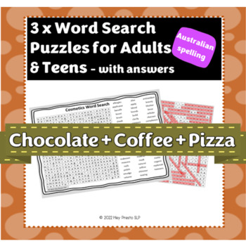 Preview of Chocolate + Coffee + Pizza Word Search Puzzle Activity Printable (x3)