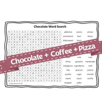 Chocolate + Coffee + Pizza Word Search Puzzle Activity Printable (x3)
