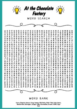 Chocolate Factory : Word Search Challenge Worksheet by PixelProse Haven