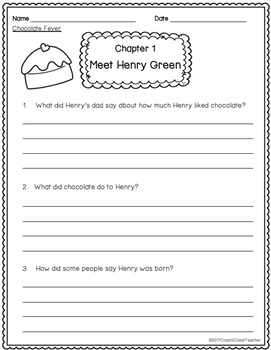 Chocolate Fever Novel Study: Student Comprehension Study Guide | TPT
