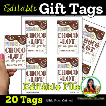 Preview of Chocolate Gift Tag, Editable Hang Tags, Set of 20, Teacher Thank You Tags