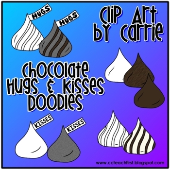 Chocolate Hugs and Kisses Doodles FREEBIE (BW and full-color PNG images)