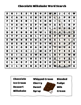 Chocolate Milkshake Day Word Search by Sarah English | TPT