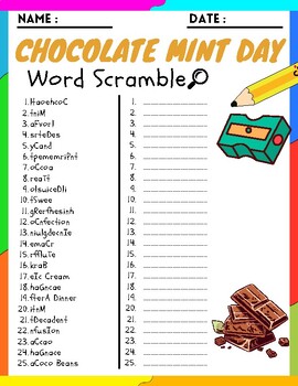 Chocolate Mint Day Word Scramble Puzzle Worksheets Activities | TPT