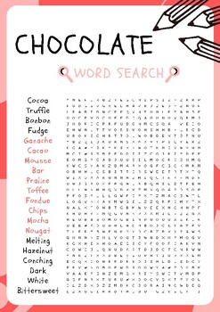 Chocolate No Prep Word Search Puzzle Worksheet Activity, Morning Work