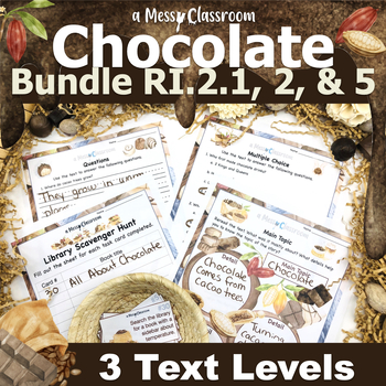 Preview of Chocolate Nonfiction Reading Bundle RI2.1 RI.2.2 & RI.2.5 Leveled Text 2nd Grade