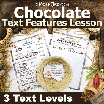 Preview of Chocolate Nonfiction Text Feature RI.2.5 Task Card Scavenger Hunt 2nd Gr Lesson