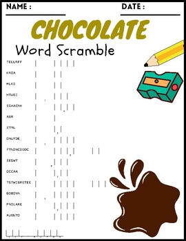 Chocolate Word Scramble Puzzle Worksheets Activities For Kids | TPT