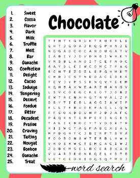 Chocolate Word Search Puzzle , Chocolate Word Search Activities | TPT
