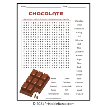 Chocolate Word Search Puzzle - No Prep Activity Printable PDF by ...