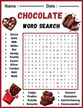 Chocolate Word Search Puzzle Worksheet Activity by ELKS ART STUDIO