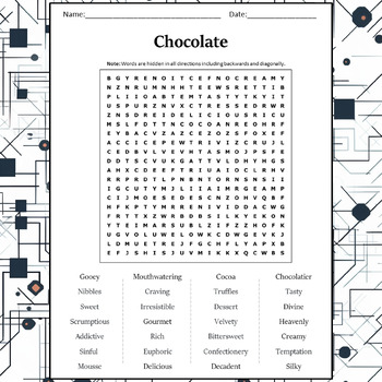 Chocolate Word Search Puzzle Worksheet Activity by Word Search Corner