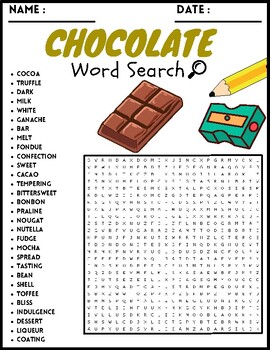 Chocolate Word Search Puzzle Worksheets Activities For Kids | TPT