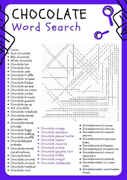 Chocolate Word Search Puzzle Worksheets, No Prep Activity by Digital ...