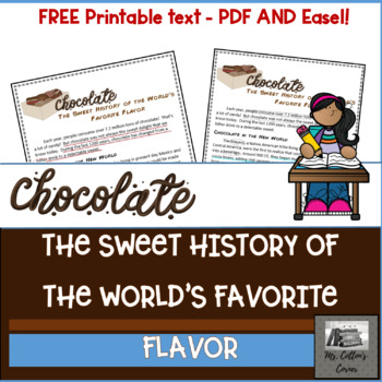 Preview of Reading Comprehension Passage - History of Chocolate - printable AND Easel!