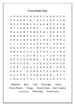 Chocolates Day - November 29th Crossword Puzzle Word Search Bell Ringer